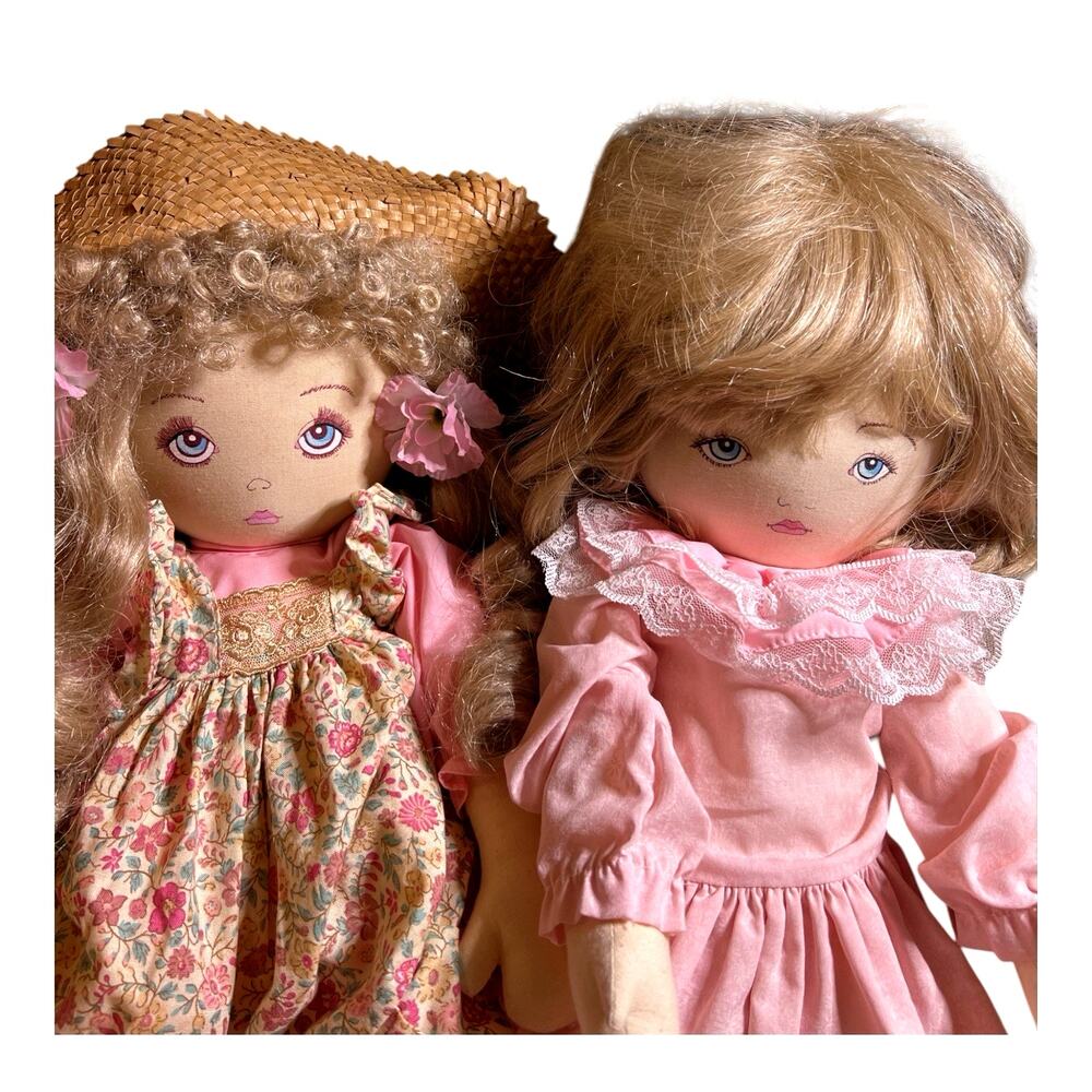 2 Dolls By Pauline Bjonness Jacobsen Design 20" Soft ClothDress 1983 Big Hair